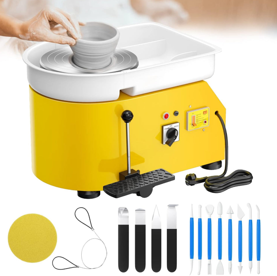 Compact Pottery Wheel 350W – 25cm Turntable with Foot Pedal | Yellow - Design Junction