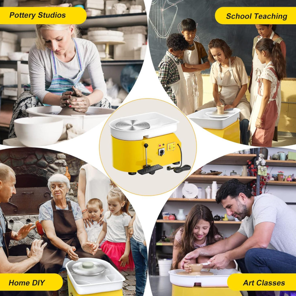 Compact Pottery Wheel 350W – 25cm Turntable with Foot Pedal | Yellow - Design Junction