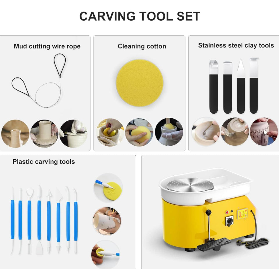 Compact Pottery Wheel 350W – 25cm Turntable with Foot Pedal | Yellow - Design Junction
