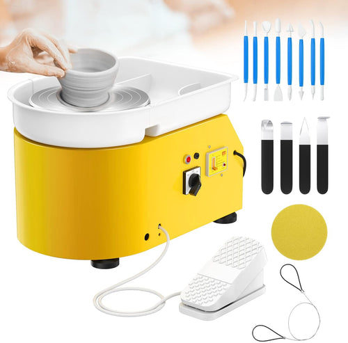 Compact Pottery Wheel 350W – 25cm Turntable with Foot Pedal | Yellow - Design Junction