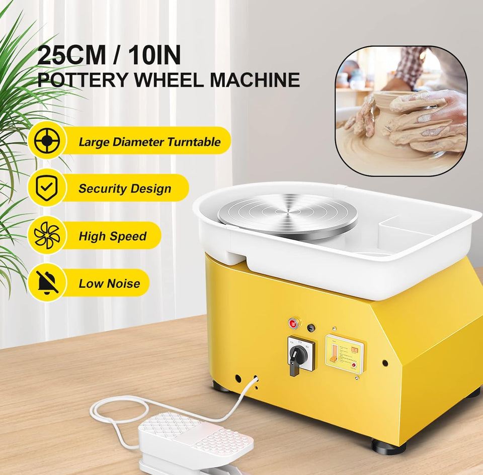 Compact Pottery Wheel 350W – 25cm Turntable with Foot Pedal | Yellow - Design Junction
